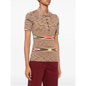 Missoni Short Sleeve Polo Shirt in Olive Green and Rust Space-Dyed 38 US XS